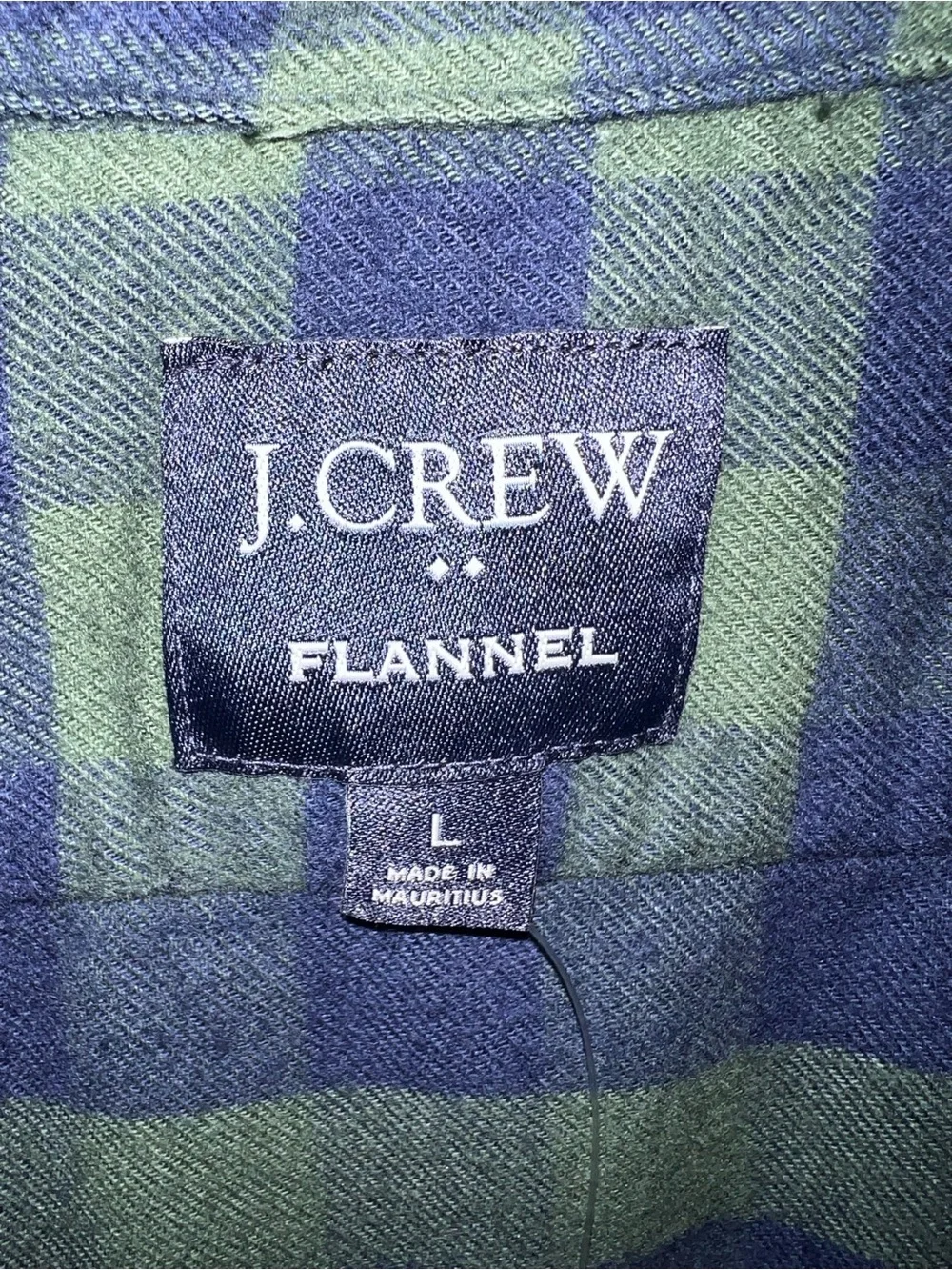 J. Crew Men’s Navy and Green Striped Flannel Button-Up Shirt